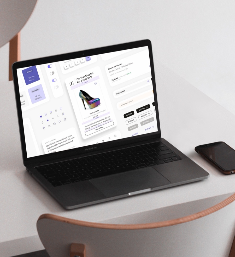 The design system components on a laptop